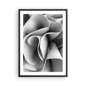 Pôster com moldura preta - Pétalas abstratas em tons de cinza - 50x70cm - Acontece no espaço - Decoração de parede moderna para a sala de estar e quarto ARTTOR