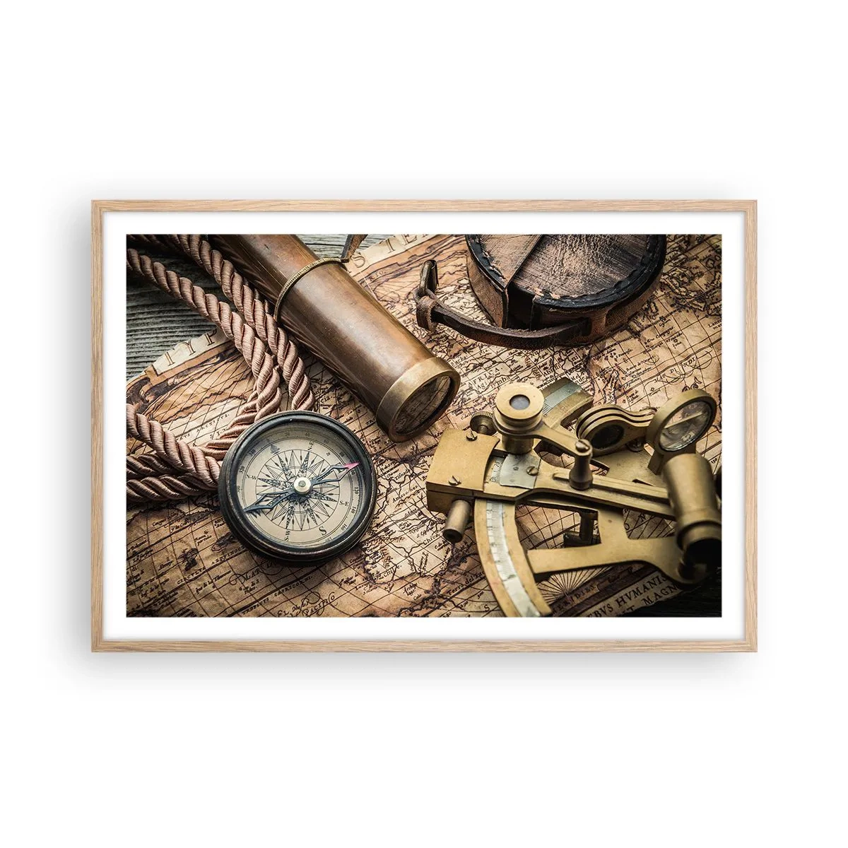 Pôster com moldura de carvalho claro - Definir um rumo - 91x61 cm
