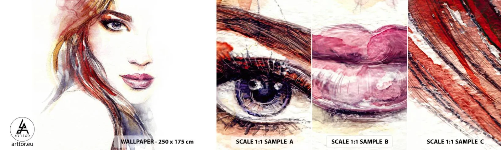 Amostra de Papel de Parede Standard Eco - Vademecum - siga-me - Mulher, Retrato de uma mulher, Rosto bonito - 100x30 cm