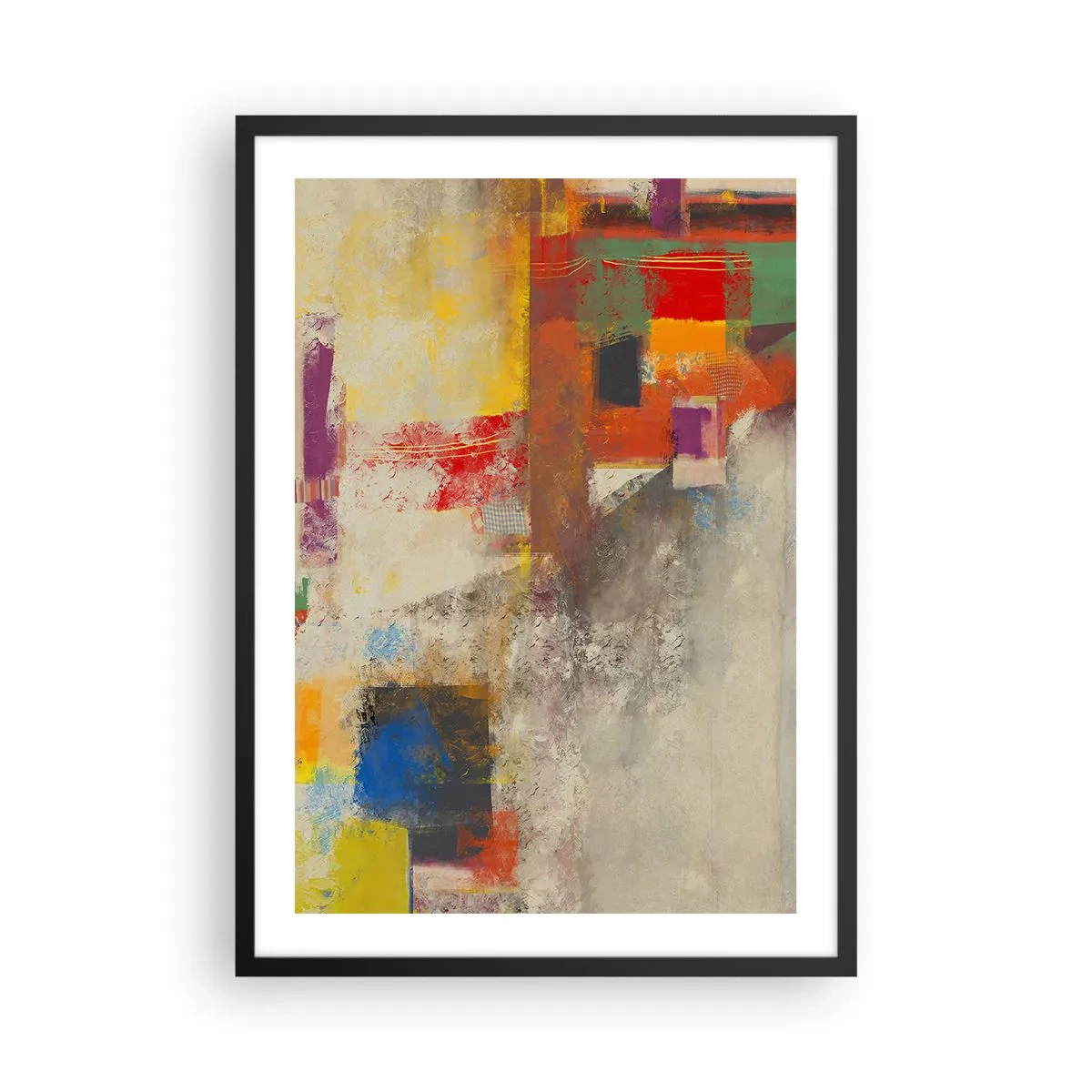 Pôster com moldura preta - Composição abstrata em cores vivas - 50x70cm - Geometria das cores - Decoração de parede moderna para a sala de estar e quarto ARTTOR