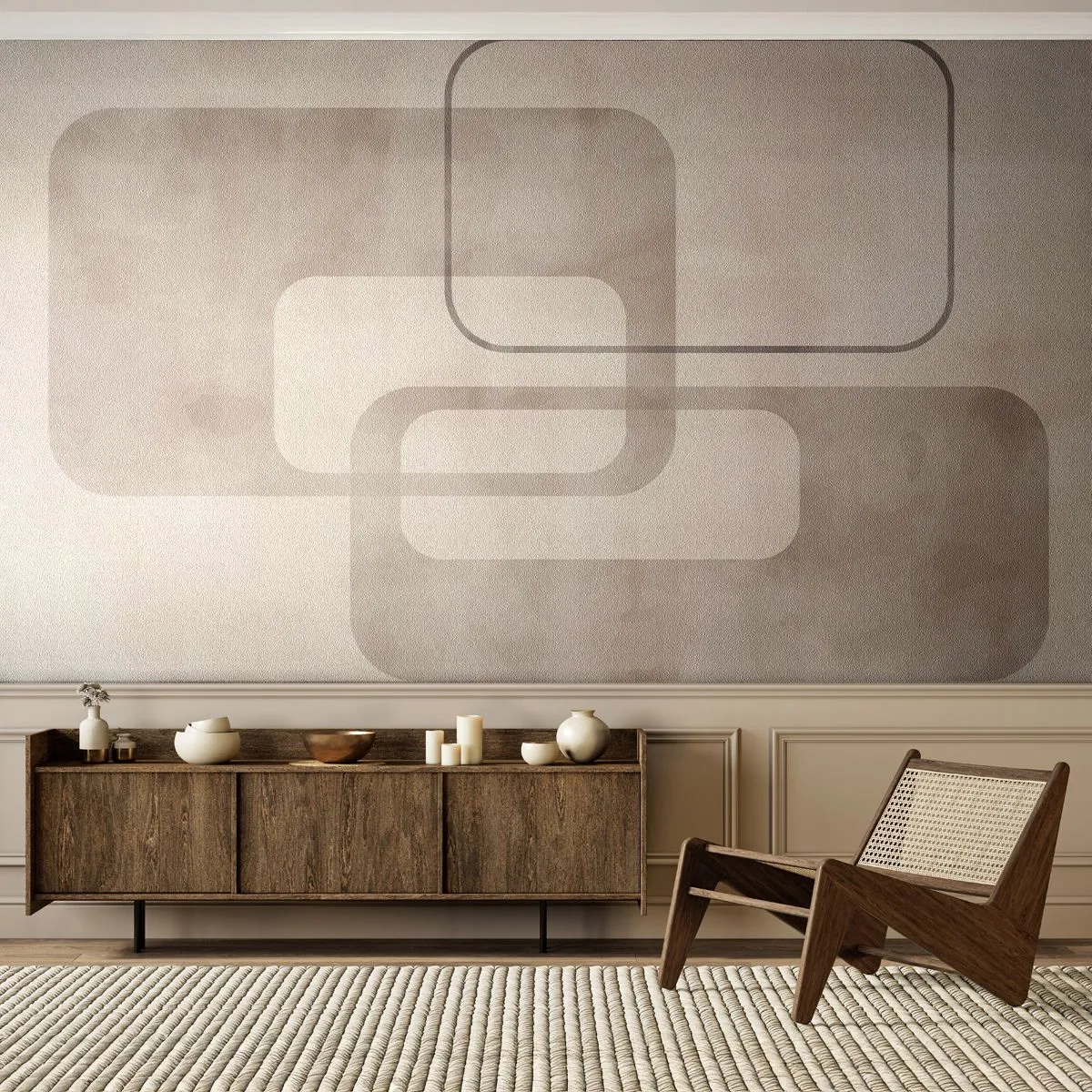 Papel de Parede Standard Eco - Formas geométricas bege em um fundo claro - 100x70cm - Argamassa geométrica - Decoração de parede moderna para a sala de estar e quarto ARTTOR