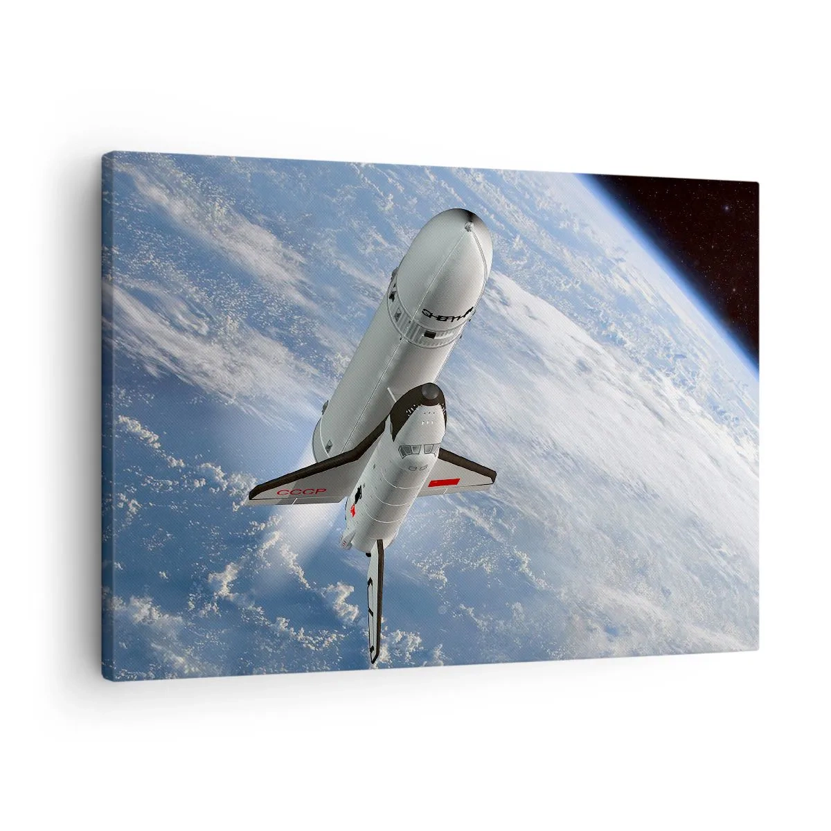 Quadro em tela - Um foguete espacial subindo contra o pano de fundo da Terra - 70x50cm - Ascensão cósmica - Decoração de parede moderna para a sala de estar e quarto ARTTOR