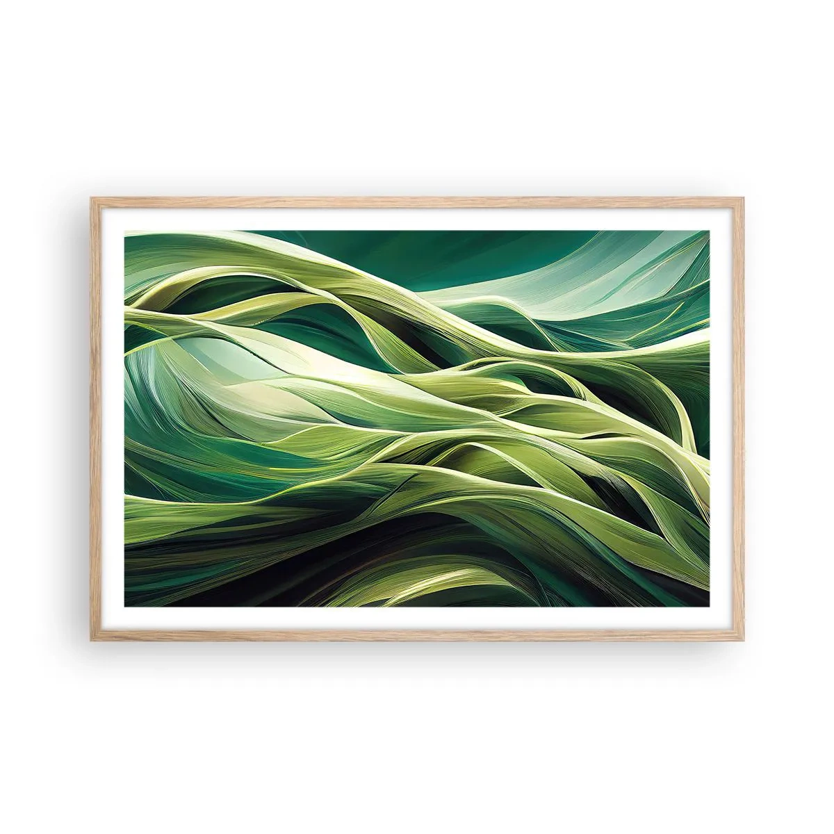Pôster com moldura de carvalho claro - Jogo verde abstrato - 91x61 cm