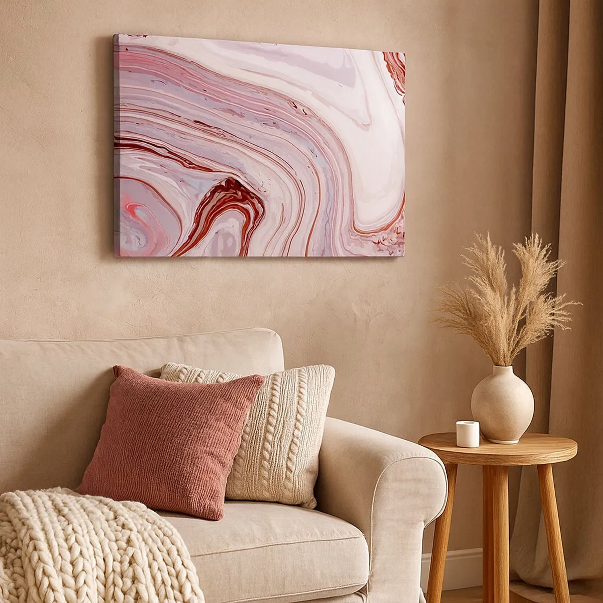 Quadro em tela - Padrão abstrato em rosa e branco - 70x50cm - Em frente, depois à direita para baixo - Decoração de parede moderna para a sala de estar e quarto ARTTOR