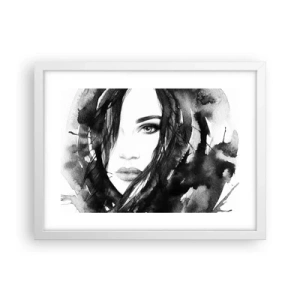 Pôster em moldura branca - Retrato de uma dama a preto e branco - 40x30 cm