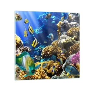 Quadro em vidro - Tráfego intenso no percurso de férias - 50x50 cm