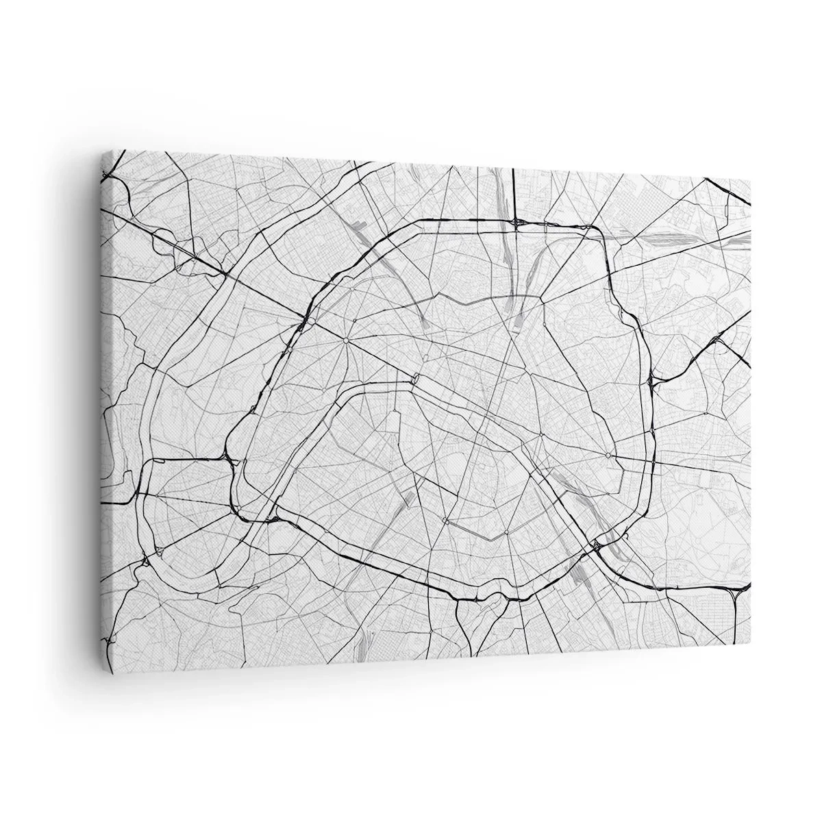 Quadro em tela - Mapa minimalista da cidade em preto e branco - 70x50cm - Flor de Paris - Decoração de parede moderna para a sala de estar e quarto ARTTOR