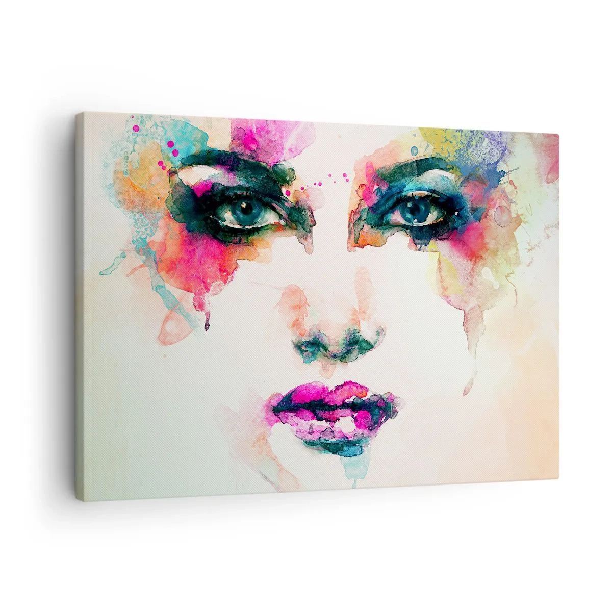 Quadro em tela - Retrato abstrato de uma mulher em cores intensas - 70x50cm - Retrato pintado com o arco-íris - Decoração de parede moderna para a sala de estar e quarto ARTTOR