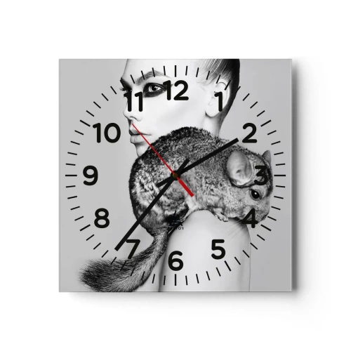 Relógio de parede - Relógio em vidro - A dama com a chinchila - 40x40 cm