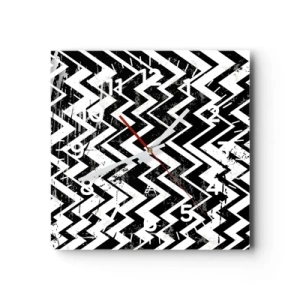 Relógio de parede - Relógio em vidro - Zig-branco, zag-preto - 30x30 cm