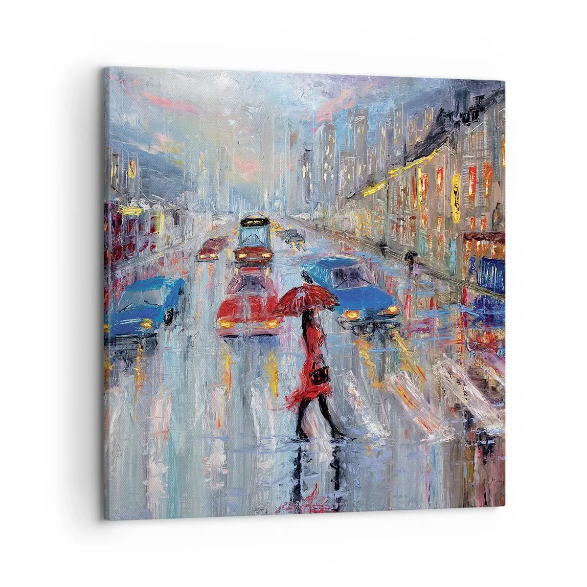 Quadro em tela - Tarde chuvosa na cidade - 50x50 cm