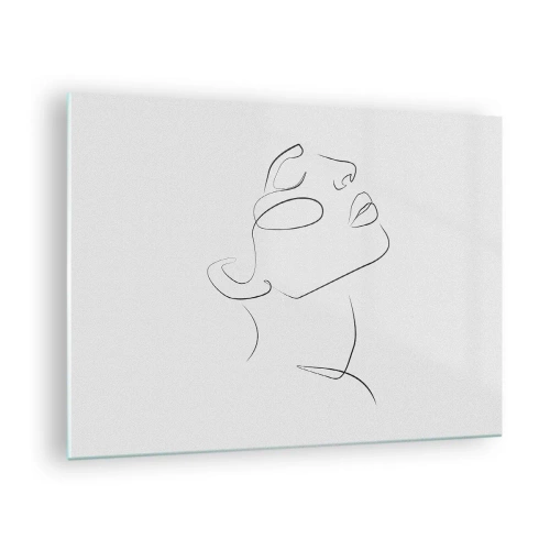 Quadro em vidro - Esboço de contorno do rosto de uma mulher voltado para cima - 70x50cm - Os meandros dos sonhos - Decoração de parede moderna para a sala de estar e quarto ARTTOR