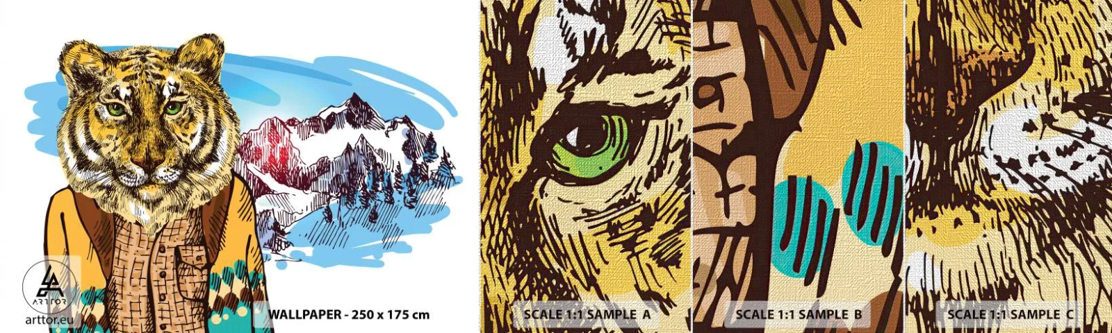 Amostra de papel de parede Premium Canvas - Não tão selvagem como dizzem - Abstração, Tigre, Montanhas - 100x30 cm