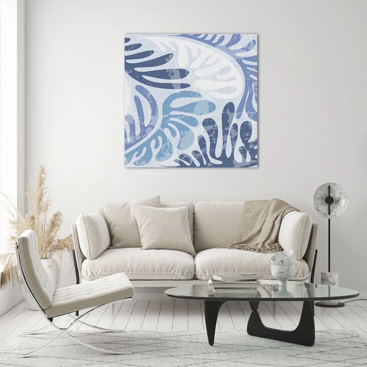 Quadro em vidro - Samambaias azuis - 60x60 cm