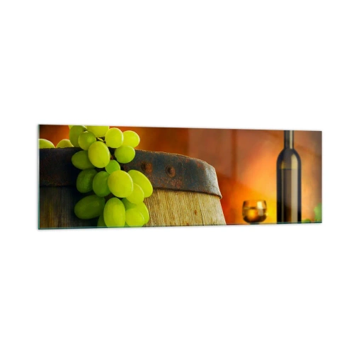 Quadro em vidro - Natureza morta com uma garrafa de vinho e um cacho de uvas - 160x50 cm