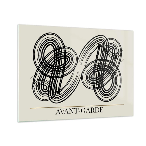 Quadro em vidro - Loops e linhas pretas de vanguarda sobre fundo claro - 70x50cm - Saiu espontaneamente - Decoração de parede moderna para a sala de estar e quarto ARTTOR