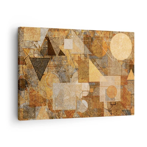 Quadro em tela - Figuras geométricas abstratas em tons quentes - 70x50cm - Estudo Cubista em Bronze - Decoração de parede moderna para a sala de estar e quarto ARTTOR