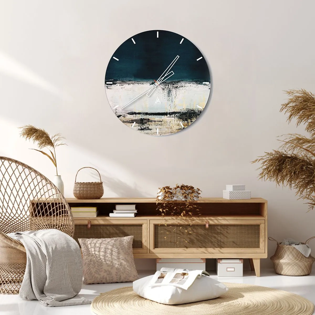 Relógio de parede - Relógio em vidro - Paisagem abstrata em tons claros e escuros - 30x30cm - Composição horizontal - Decoração de parede moderna para a sala de estar, cozinha e quarto ARTTOR