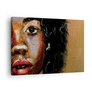 Quadro em tela - Um retrato expressivo de uma mulher em cores intensas. - 70x50cm - Preto e brilho - Decoração de parede moderna para a sala de estar e quarto ARTTOR