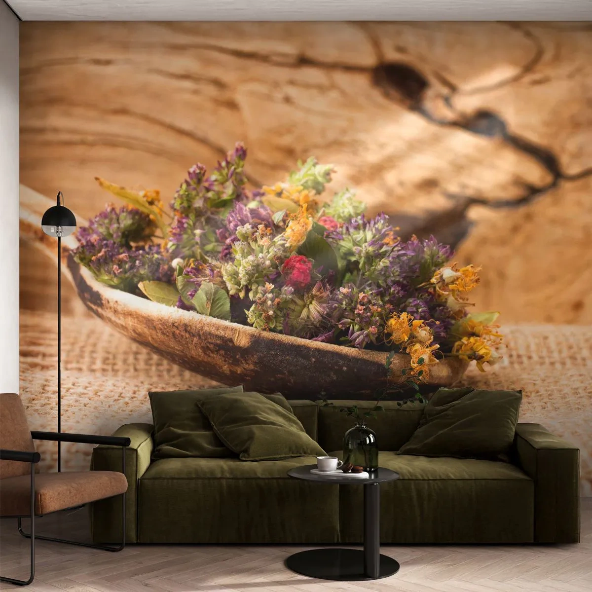 Papel de Parede Autocolante Deluxe Sticker - Flores coloridas e ervas aromáticas - Natureza, Ervas secas, Cozinha - 250x175 cm