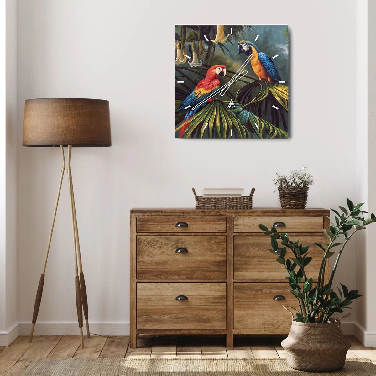 Relógio de parede - Relógio em vidro - Romantismo nos trópicos - 30x30 cm