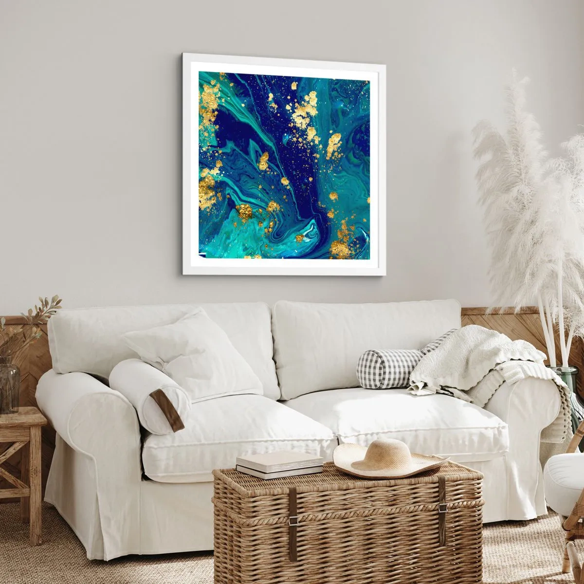 Pôster em moldura branca - Flocos de sol - 40x40 cm