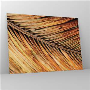 Quadro em vidro - Close-up de folhas de palmeira secas e douradas - 70x50cm - Ouro de coco - Decoração de parede moderna para a sala de estar e quarto ARTTOR
