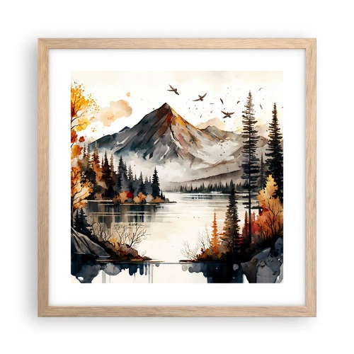 Pôster com moldura de carvalho claro - Outono dourado nas montanhas - 40x40 cm