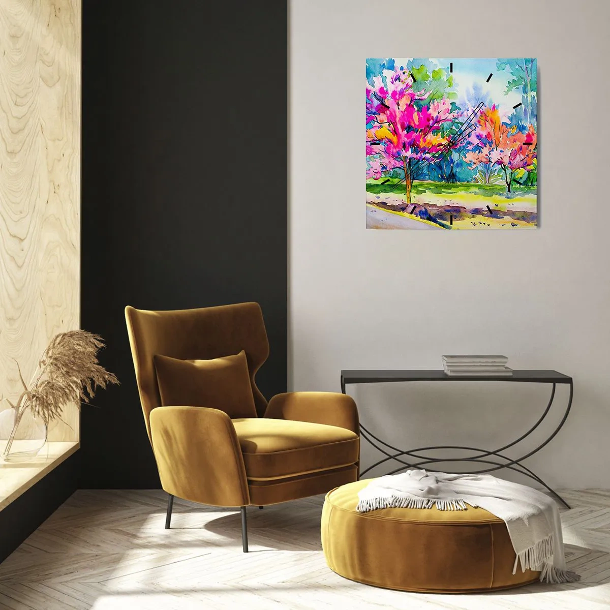 Relógio de parede - Relógio em vidro - Um jardim arco-íris no brilho da primavera - 30x30 cm