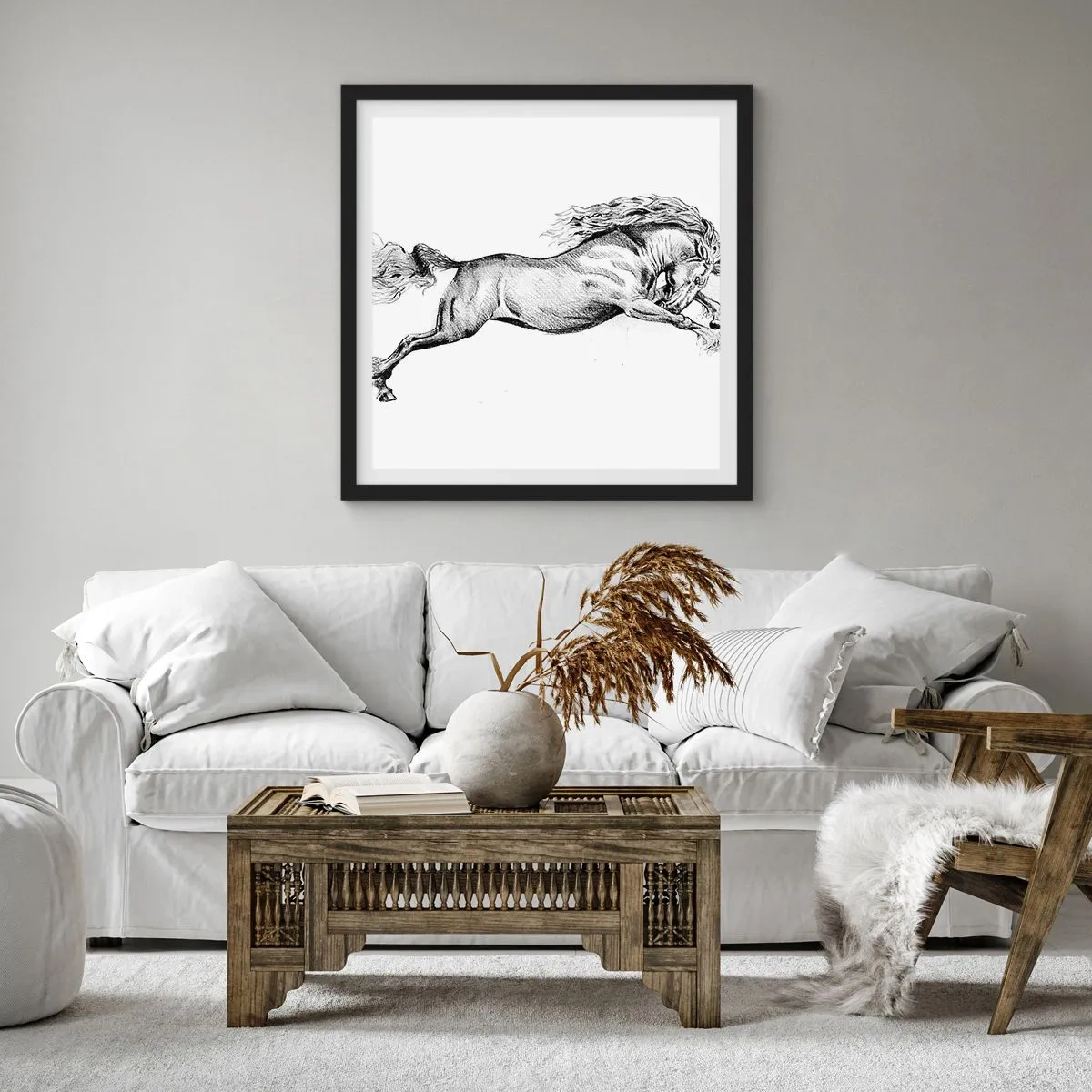 Pôster com moldura preta - Parado a galope - 50x50 cm
