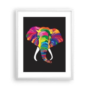 Pôster em moldura branca - O elefante que adorava banhar-se no arco-íris - 40x50 cm