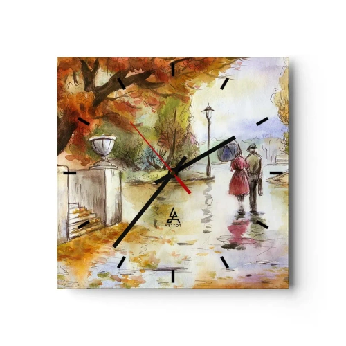 Relógio de parede - Relógio em vidro - Outono romântico no parque - 30x30 cm