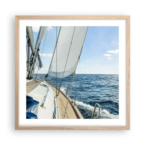 Pôster com moldura de carvalho claro - Ahoy, aventura - 50x50 cm