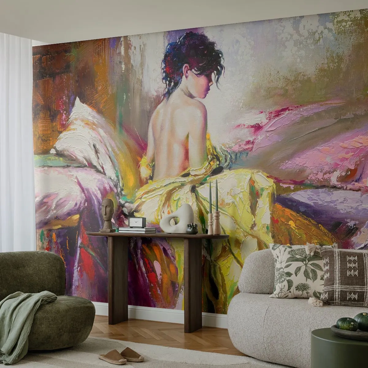 Papel de Parede Premium Canvas - Entre a boca e a borda do copo - Mulher, Corpo, Pedaço - 400x280 cm