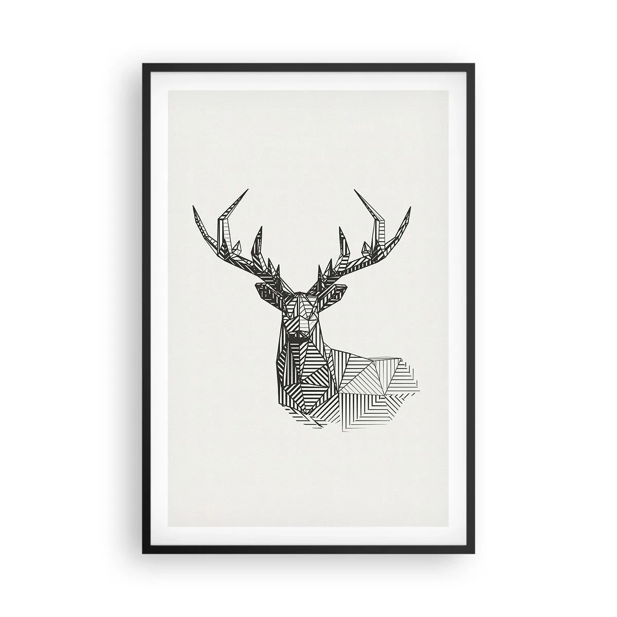 Pôster com moldura preta - Veado em estilo cubista - 61x91 cm