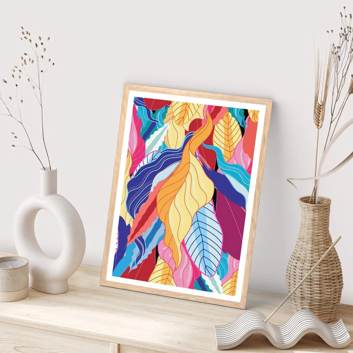 Pôster com moldura de carvalho claro - Bagunça colorida - 50x70 cm