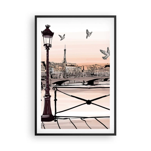 Pôster com moldura preta - Sobre os telhados de Paris - 61x91 cm