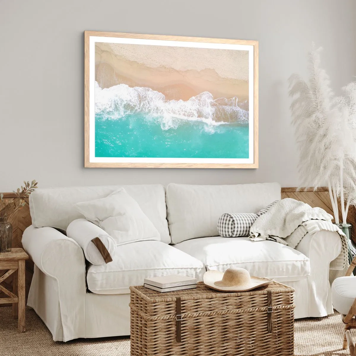 Pôster com moldura de carvalho claro - Toque carinhoso - 100x70 cm