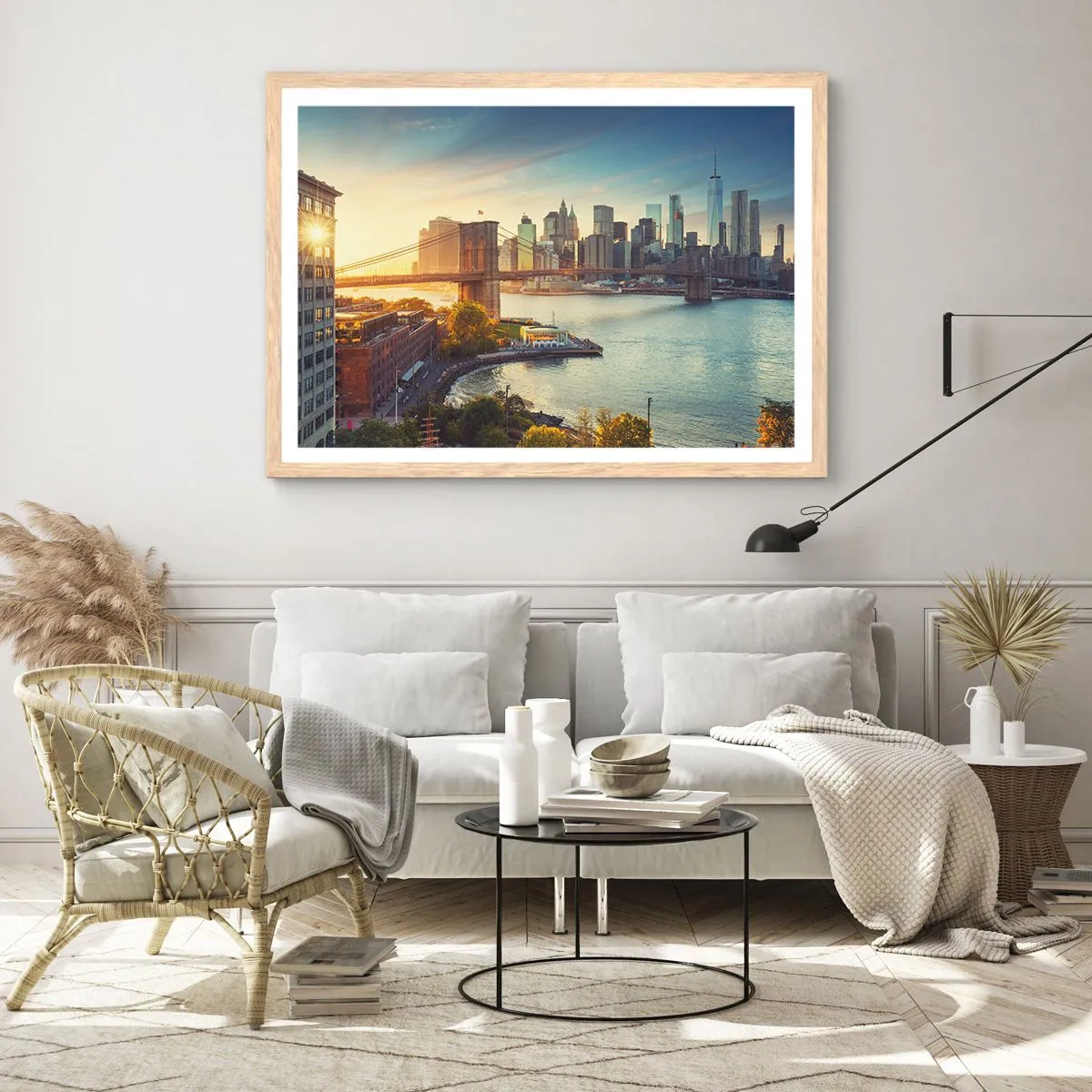 Pôster com moldura de carvalho claro - O amanhecer da cidade grande - 50x40 cm