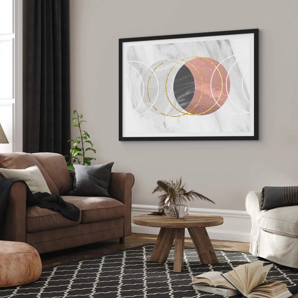 Pôster com moldura preta - Música das esferas - 91x61 cm