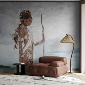 Papel de Parede Premium Sand - Rainha dos trópicos - Mulher, Vestido étnico, Tribo - 400x280 cm