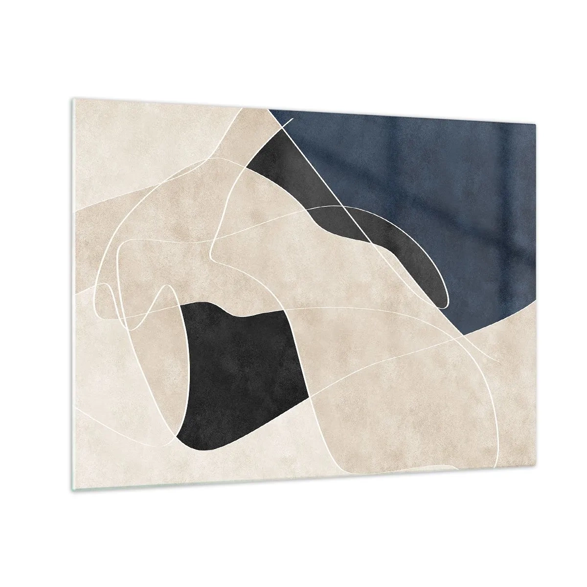 Quadro em vidro - Abstração moderna com formas e linhas contrastantes - 70x50cm - Composição abstrata – contraste de cores - Decoração de parede moderna para a sala de estar e quarto ARTTOR