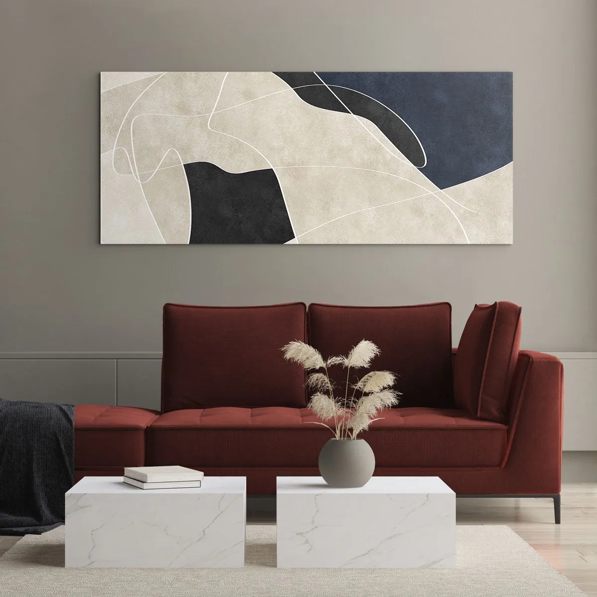 Quadro em vidro - Composição abstrata – contraste de cores - 160x50 cm