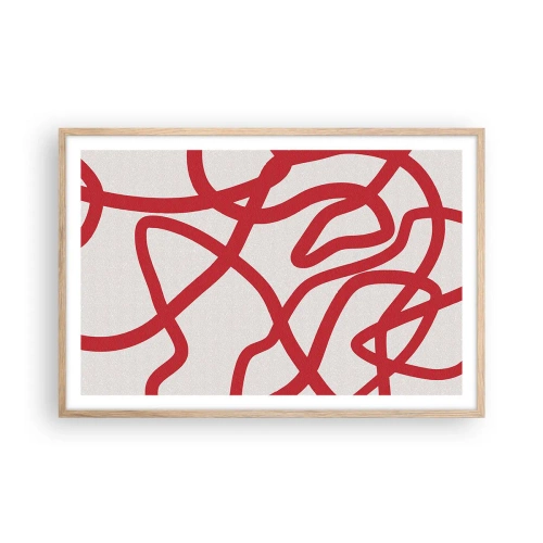 Pôster com moldura de carvalho claro - Vermelho em branco - 91x61 cm