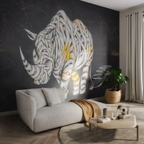 Papel de Parede Premium Canvas - Dizer que é casca grossa é um mito - Abstração, Rinoceronte, Abstração - 250x175 cm