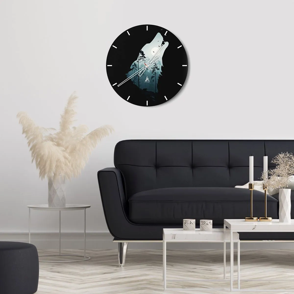 Relógio de parede - Relógio em vidro - Um lobo emergindo da floresta ao luar - 30x30cm - A voz da noite da floresta - Decoração de parede moderna para a sala de estar, cozinha e quarto ARTTOR