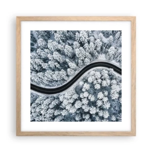 Pôster com moldura de carvalho claro - Pelaa floresta no inverno - 40x40 cm