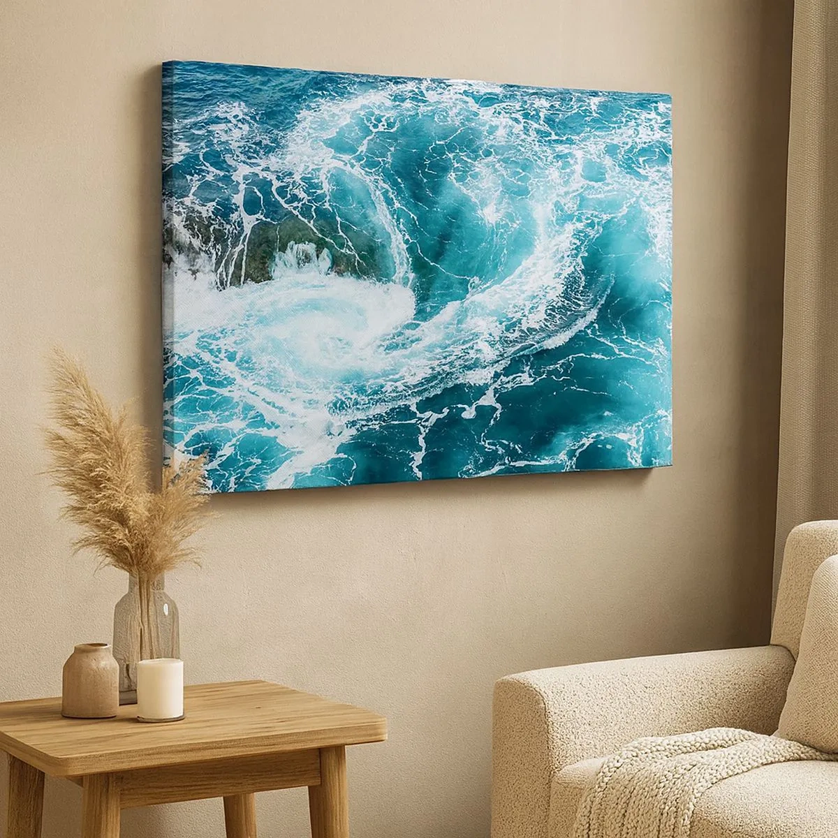 Quadro em tela - Redemoinho oceânico dinâmico - 70x50cm - Portões para o Interior da Terra - Decoração de parede moderna para a sala de estar e quarto ARTTOR