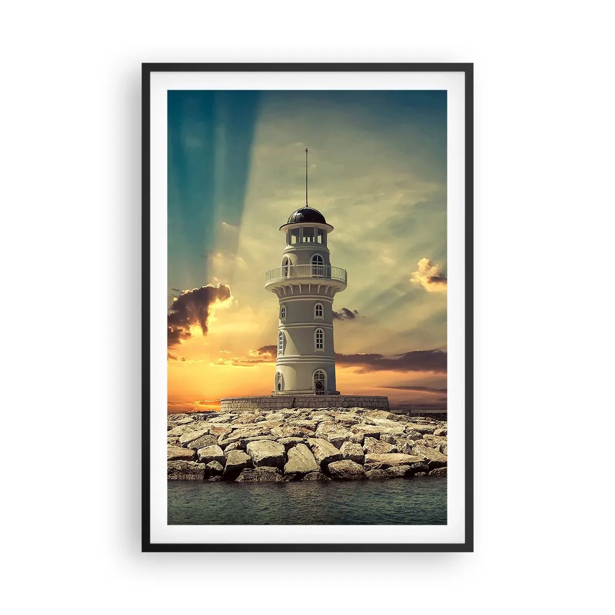 Pôster com moldura preta - Luz - Bondade - Beleza - 61x91 cm