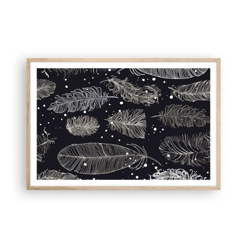 Pôster com moldura de carvalho claro - Rendas de penas - 91x61 cm